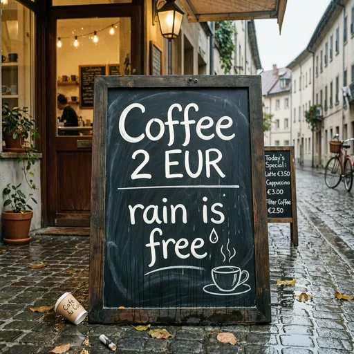 Wan 2.7 Image Pro - "Coffee 2 EUR" chalkboard